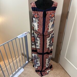 dressbarn Sleeveless Maxi Dress‎ Scoop Neck Pleated Blouson Geometric Print 20